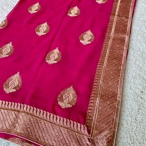 Beautiful hot pink banarsi chiffon sari